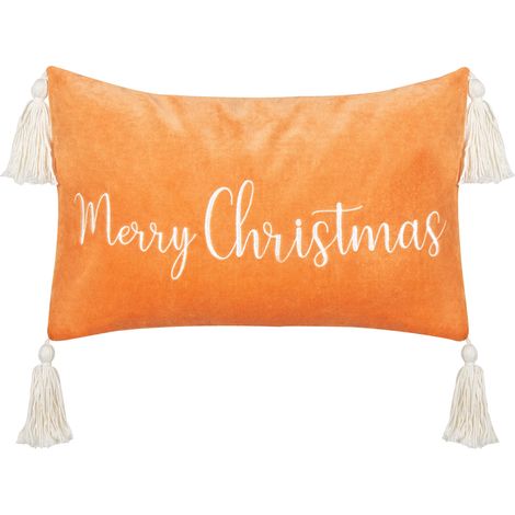 Cojín de terciopelo estampado Navidad 30 x 50 cm funda de algodón extraíble relleno poliéster naranja Lithops