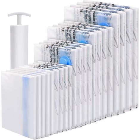 Sacs Sous Vide, 21 Pièces 4XL/4L/4M/4S/5Sac de Compression de Rouleau à Main Sacs de Rangement Sous Vide pour Couettes, Oreillers, Couvertures, Vêtements, Linge de Lit, 1 Pompe (1/5)