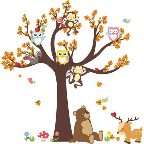 Sticker Mural Animaux De La Jungle Tickers Muraux Enfants Stickers Hibou Decoration Mural Stickers Chambre Enfants Garderie Salon Chambre Décoration De La Salon Décoration Murale (1/5)