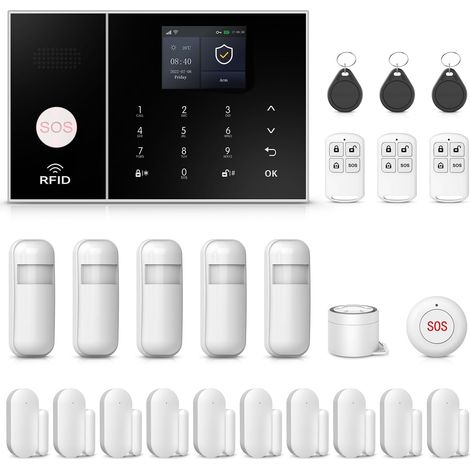 Systèmes sécurité Domestique kit alarme Smart WiFi 4G avec détecteur Mouvement capteur fenêtre Porte télécommande (1/5)