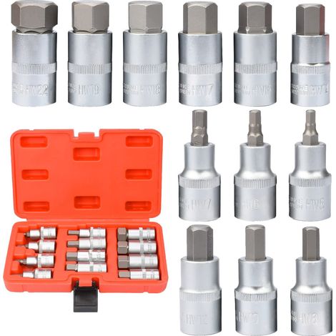 Juego de 12 vasos hexagonales premium S2 de 1/2", puntas de destornillador Allen métricas (1/5)