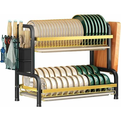 MINE Egoutoire Vaisselle 2 étages Cuisine Egouttoir Vaisselle INOX Robuste avec Support pour Couverts, Planche à Découper sur évier, égouttoir à Vaisselle pour Ranger Les Plats (1/5)