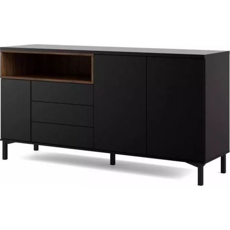 mobile buffet nero 3 ante e 3 cassetti, 176x90x48 cm