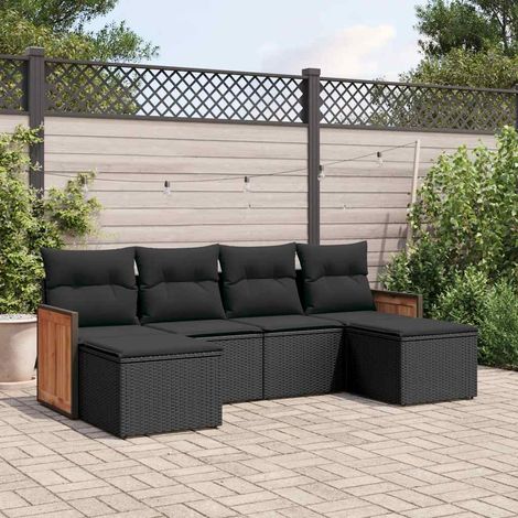 vidaXL Set de sofás de jardín 6 piezas y cojines ratán sintético negro (1/5)