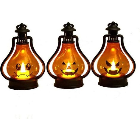 Lanterne Citrouille - LED Halloween Décoration Intérieure Extérieure - Lot de 3 Modèles Différents - Hauteur 15,2 cm (1/5)