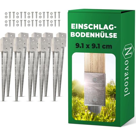 Novatool 10x Set de douilles de sol 91x91x750mm douille de sol support de poteau de parasol poteau de clôture poteau en bois douilles de sol ancrage