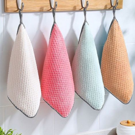 Juego de 4 toallas pequeñas con presilla para colgar, toallas pequeñas supersuaves y absorbentes con presilla para colgar (4 colores) (1/4)