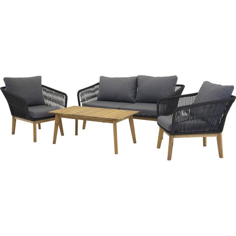 Salon détente extérieur en acacia et aluminium Chania Noir (1/2)
