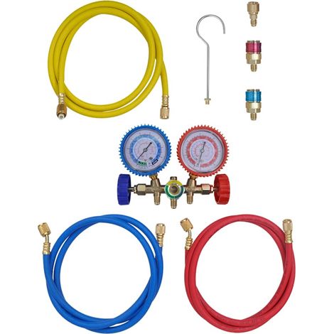 Kit manomètre 2 voies pour climatisation, 3 tuyaux, raccords rapides, R134a/R22/R12/R502 - PANGIVO (1/5)