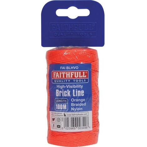 Faithfull Hi-Vis Nylon Brick Line 100m (330ft) Orange FAIBLHVO