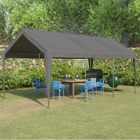 Garaje carport 3x6 m gris, con ventanas abatibles, paredes y techo desmontables DESVIAE (1/5)
