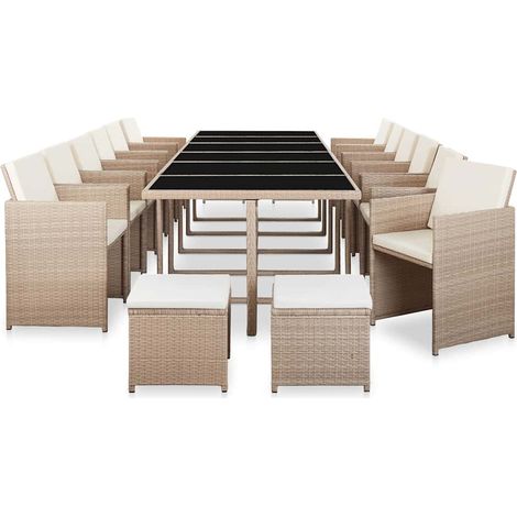 Salon de jardin avec coussins 17 pcs Contemporain, Ensemble repas de jardin, Résine tressée Beige OIB3439E (1/5)