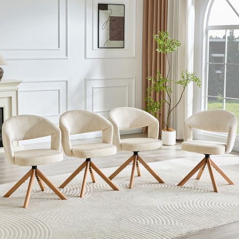 Sillas de comedor giratorias, lote de 2, tejido acanalado blanco crema, patas de madera HAVRYA (1/5)
