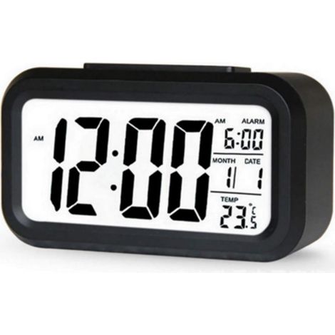Réveil avec rétroéclairage, fonction snooze, mode silencieux, calendrier, horloge numérique de bureau et rétroéclairage. (1/5)