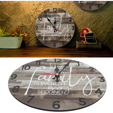 Reloj de pared redondo de estilo retro, fabricado en MDF, para salón/dormitorio, silencioso, de 25 cm de diámetro, con gancho (pila AA no incluida). (1/5)