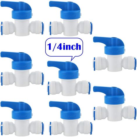 Ensemble de 8 vannes d'arrêt en ligne pour robinet, compatibles avec les tuyaux d'eau en PEBD/osmose inverse pour réfrigérateur-congélateur 1/4. (1/5)