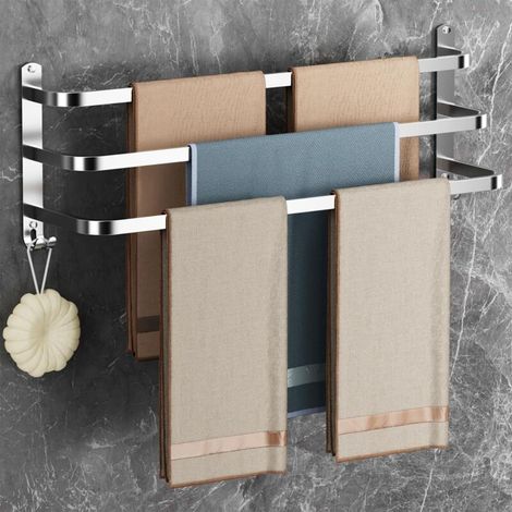 Porte-serviettes Mural 60 cm Sans Perçage - de Salle de Bain et Cuisine - Argenté (1/5)