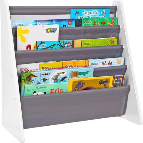 Libreria GINGER HOME per Bambini con 4 Ripiani in Tessuto, Bianco/Grigio (1/5)