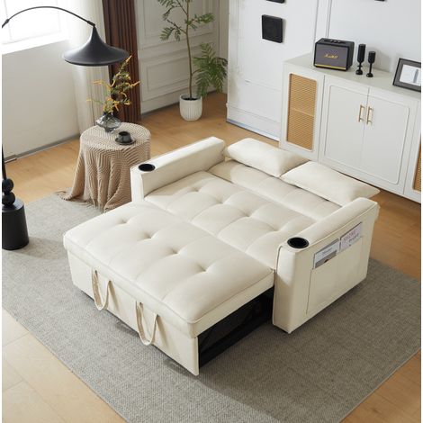 Sofá cama convertible 137x76,5x83 cm en terciopelo beige, ahorro de espacio FloraGrace (1/5)