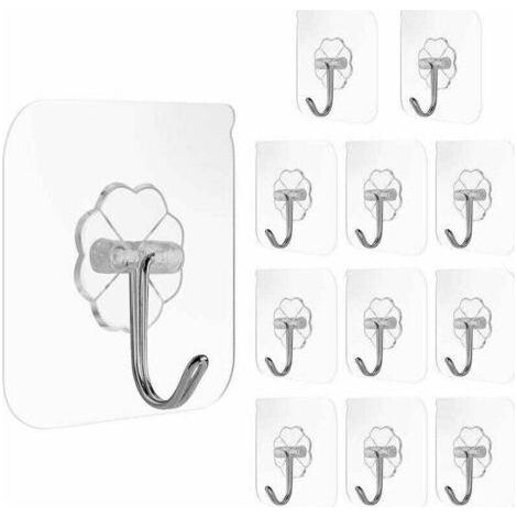 12PCS Crochets à ventouse Porte serviette Crochet mural transparent adhésif carré réutilisable en acier inoxydable pour serviette cuisine salle de bain supporte (1/4)