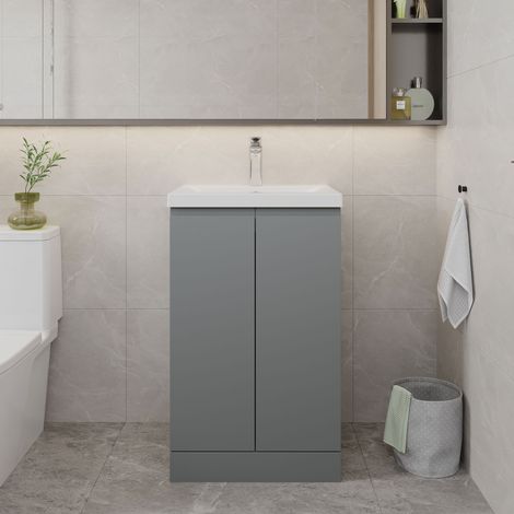 Hudson Reed Urban Floor Standing 2-Door Vanity Unit with Basin 1 Satin Grey - 500mm Wide (1/5)