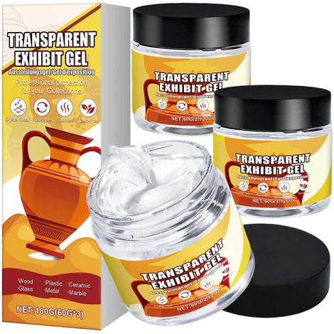 Gel de fixation transparent amovible (3 x 60 g) pour musées, idéal pour la conservation d'antiquités, d'objets en verre et en céramique. Convient également pour la fixation d'objets anciens. (1/5)
