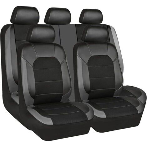 Housses de siège auto, coussins avant et arrière, en cuir PU respirant, accessoires, noir et gris (1/4)