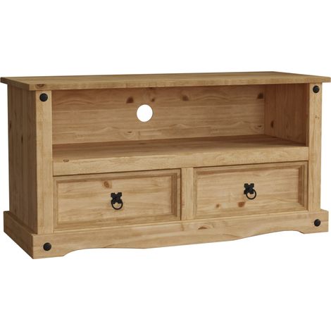 Corona Meuble TV en Pin Massif 2 Tiroirs Meuble de Rangement H 51 x L 100 x P 40 cm (1/5)