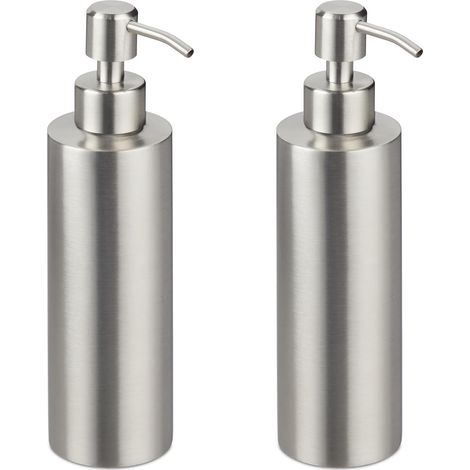 Dispenser di sapone, set da 2, volume di ciascuno: 300 ml, per bagno e cucina, argento