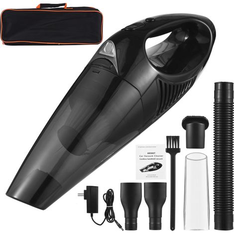Aspirateur de voiture portable sans fil 8 kPa puissant, rechargeable, avec lumière LED, brosses longues et courtes pour saletés sèches et humides, poils d'animaux, tapis et maison. (1/5)