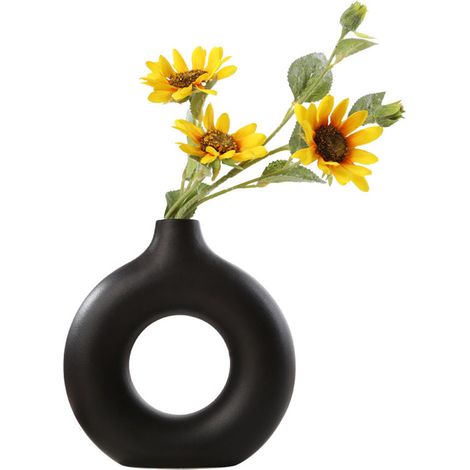 Keramik Vase Moderne Donut vase schwarz Vase für Pampasgras Minimalismus Stil Blumenvase Kunst Deko für Wohnzimmer Büro Dekoration - M (1/5)