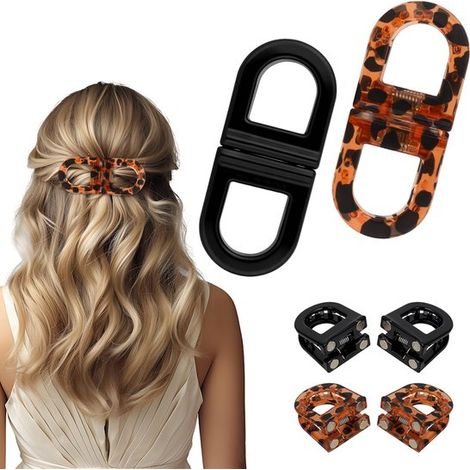 Lot de 4 barres magnétiques pour cheveux - Coiffure facile - Réalisez vos coiffures quotidiennes en toute simplicité - Convient aux femmes et aux filles - Noir + marron (1/5)