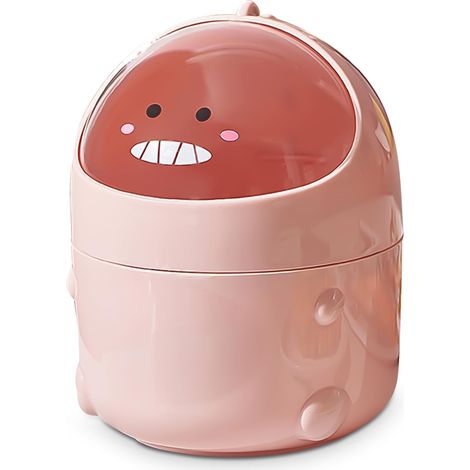 Mini poubelle de table avec couvercle, dinosaure, mignonne poubelle de table de dessin animé, petite corbeille à papier,Rose (1/5)