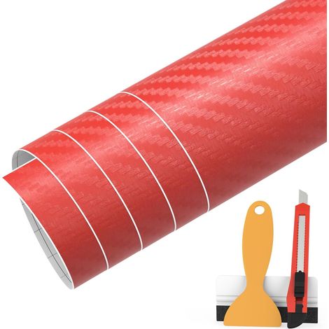Film de carbone 3D mat - Film carbone autocollant pour voiture - Sans bulles - Pour voiture, moto, vélo (rouge, 30 cm x 300 cm) (1/3)