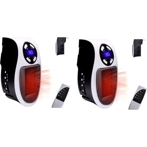 Riscaldatore elettrico portatile da 500 W con display a LED e termostato digitale, sicuro, silenzioso, potenziato, con elemento riscaldante in ceramica PTC, per soggiorno (2 pezzi)