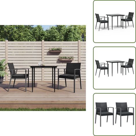 The Living Store Ensemble à manger de jardin 3 pcs coussins résine tressée acier - Chaise de jardin (1/5)