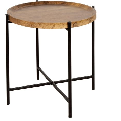 AKTIVE Max Home Tavolino rotondo 41x40 cm, Peso massimo 5 kg, Tavolini, Effetto legno naturale, Gambe in metallo nero, Design moderno, Per soggiorno, camera da letto, corridoio (18497)