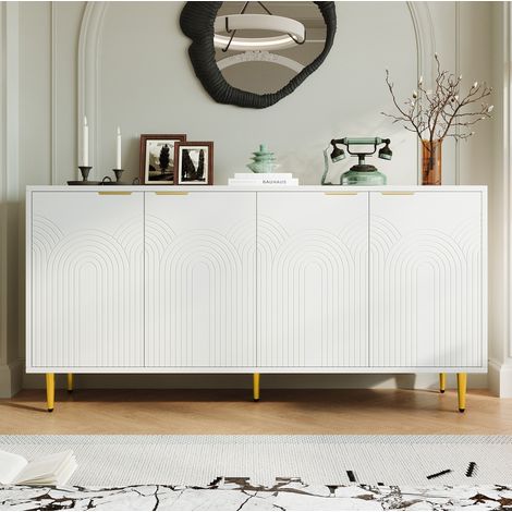 MEUBLIV Buffet 160 x 80 x 40 cm blanc – 4 portes et étagères réglables (1/5)