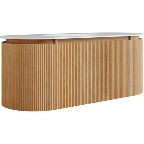 Mobile bagno sospeso scanalato in legno di frassino con lavabo da incasso in resina bianco opaco Naturale chiaro L120 cm - LILIKO
