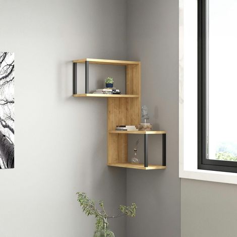 Etagère murale d'angle effet bois clair - 2 niches JENA (1/5)