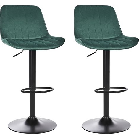 Conjunto de 2 sillas de bar de terciopelo patas de acero negro sin reposabrazos comedor verde esmeralda Dubrovnik