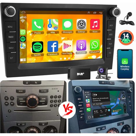 1+32G pour Opel Corsa C/D Zafira B Astra G H Vivara Combo Signum Vivaro Android 14 Autoradio Carplay noir+DAB+MIC+CAM