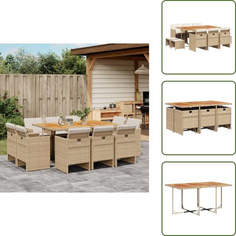 11-tlg. Garten-Essgruppe mit Kissen Beige Poly Rattan - Gartentisch - Gartenmöbelset - Outdoor Möbel - Rattan Gartenmöbel - Gartenlounge (1/5)