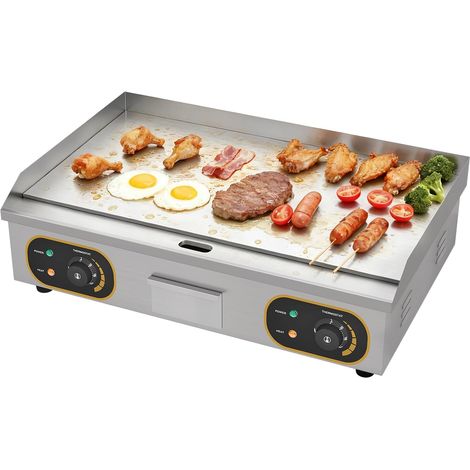 Plancha Électrique Inox 4400W De Gril En Le Fer 73 43cm, Thermostat 50 À 300°C, 2xThermostat, 2 Prises (Entièrement Lisse) (1/5)