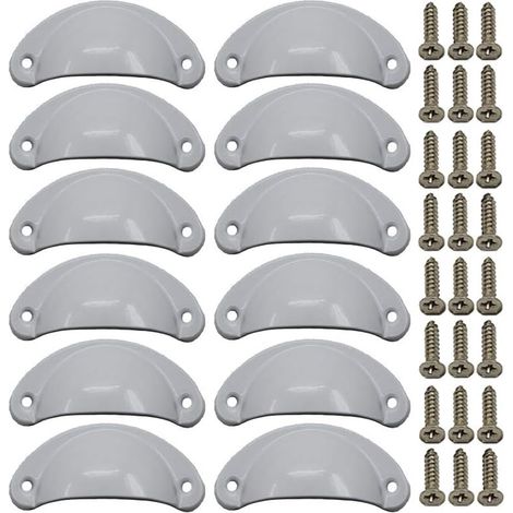 12 × Poignée de Coquille Vintage pour Tiroir Armoire Meuble Cuisine, Alliage Fer-nickel Demi Lune Bouton de Meuble Bouton de Porte de Placard 8,1 cm x 3,5 cm Blanc
