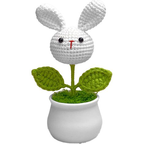 Pot de fleurs lapin blanc tricoté fait main décoration intérieure style scandinave original et charmant pour plante verte (1/5)