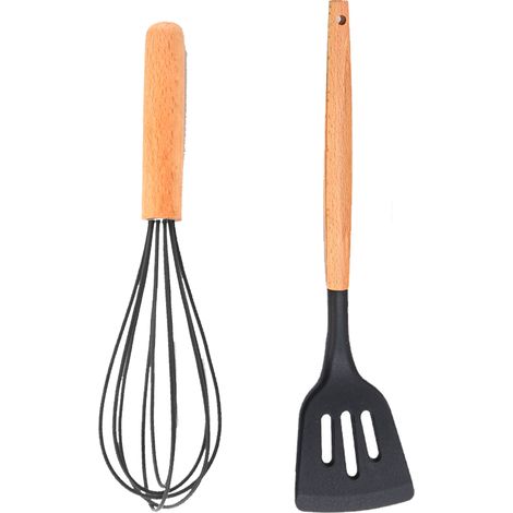 Ustensiles De Cuisine En Bois - Résistants À La Chaleur Pour Casseroles Antiadhésives - Set De 2 Pièces (1/5)