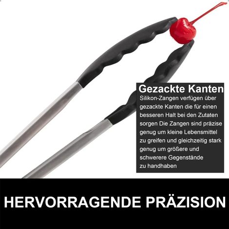 Küchenzange aus Edelstahl mit Verriegelungsmechanismus, Grillzange mit hitzebeständigen Silikongriffen, 3-teiliges Set (21/27/34 cm), perfekt zum Kochen und Grillen (schwarz).