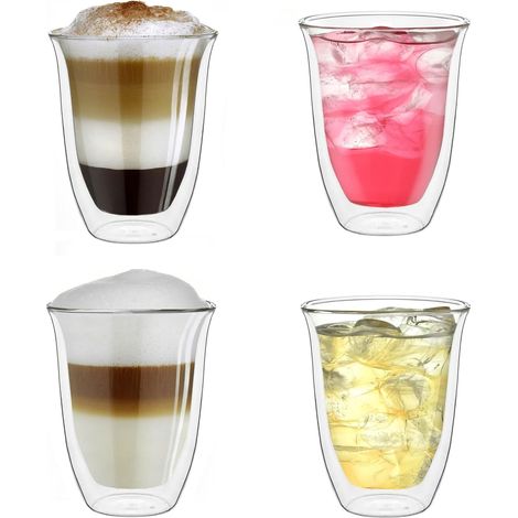 Verre Double Paroi 300 ml – Modèle V Isolant en Verre pour Boissons Chaudes et Froides 4pcs (1/5)