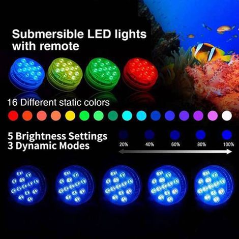 Set mit 13 wasserdichten LED-Leuchten in transparentem Kunststoff, dekorative Beleuchtung für Blumentöpfe, RGB mit Fernbedienung, Aquarienbeleuchtung